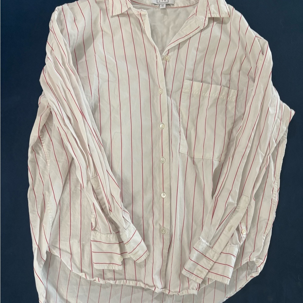 AYR The Deep End White and Red Striped Button Down Shirt